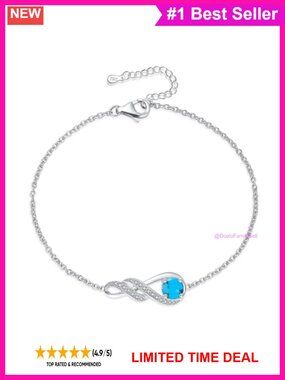 Sterling Silver Infinity Birthstone Bracelet Adjustable Chain Gift